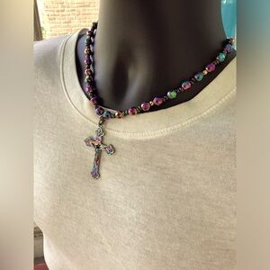 Men’s Iridescent Hematite Crucifix Necklace